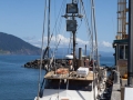 Fishing boat being hoisted onto dry dock at Port Orford