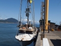 Fishing boat being hoisted onto dry dock at Port Orford