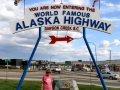 Kim at Mile 0 of the Alaskan Highway, Dawson Creek, British Columbia