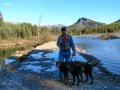 Jerry & pups at beaver dam & lake - Toad River Lodge, Toad River, BC