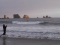 Fisherman and surfers on First Beach