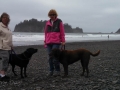 Mom & Kim playing with the pups on First Beach