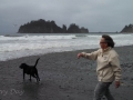 Mom & Pepper playing on First Beach
