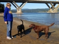 Kim, Jasmine & Pepper playing on beach at Alsea Bay