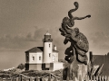 Kraken & the Lighthouse - Coquille River Lighthouse & Octopus Carved Wood Sculpture