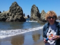 Kim playing with the pups at Bandon Beach