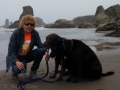 Kim and the pups at Bandon Beach