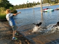 Kim playing with the Pups at Lake Coeur d'Alene