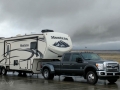 Our Rig at soggy rest area near Rawlins, Wyoming
