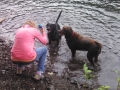Kim with the pups at Lake Cushman