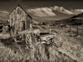 Bannack State Park/Ghost Town - Wagon & Shed - black & white