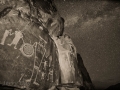 McGee Springs rock art panel and Milky Way - Dinosaur National Monument, Utah/Colorado - black and white