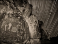 McGee Springs rock art panel and star trails - Dinosaur National Monument, Utah/Colorado - black and white