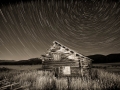 Potomac Ranch - Abandoned Log Cabin & Star Trails - black & white