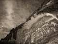 Moonlit night sky over the Great Hunt rock art panel - Nine Mile Canyon - black and white